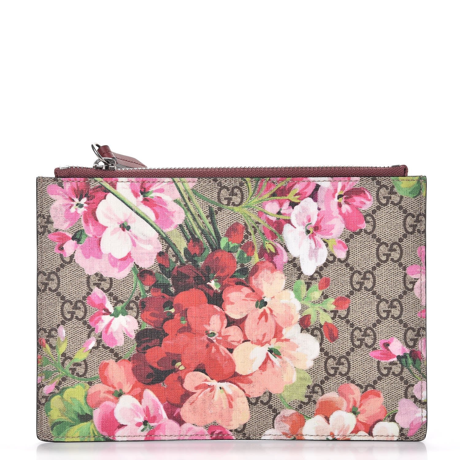 Gucci GG Supreme Monogram Blooms Small Zip Pouch Beige Multicolor Dry Rose 1 of 6