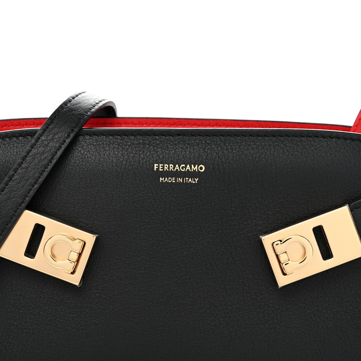 Salvatore Ferragamo Calfskin Mini Hug Crossbody Bag Black Flame Red 8 of 10