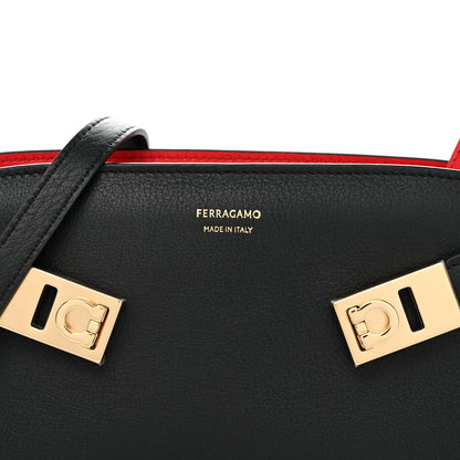 Salvatore Ferragamo Calfskin Mini Hug Crossbody Bag Black Flame Red 8 of 10