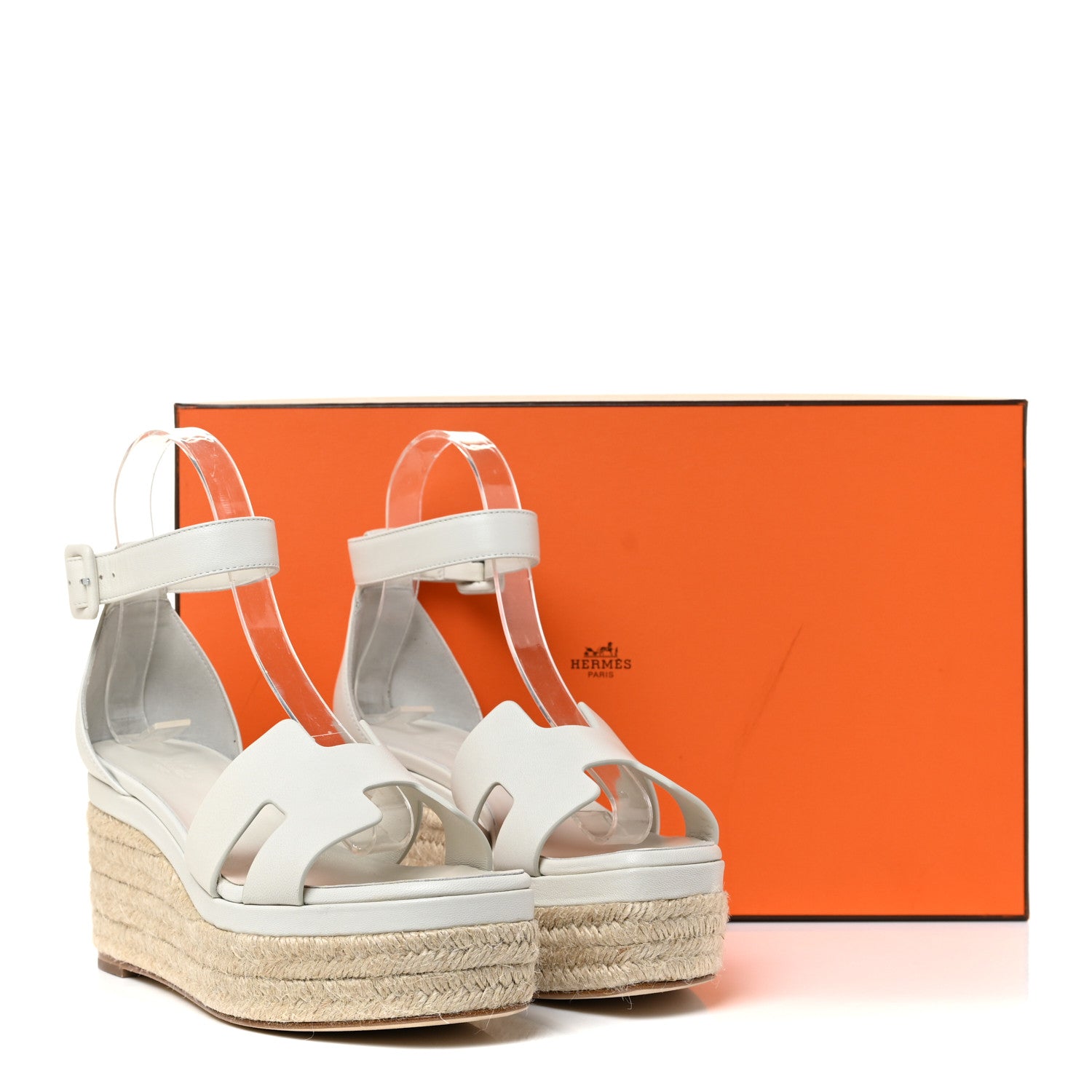 Hermes Goatskin Elda Espadrille Wedge Sandals 37 White 14 of 14