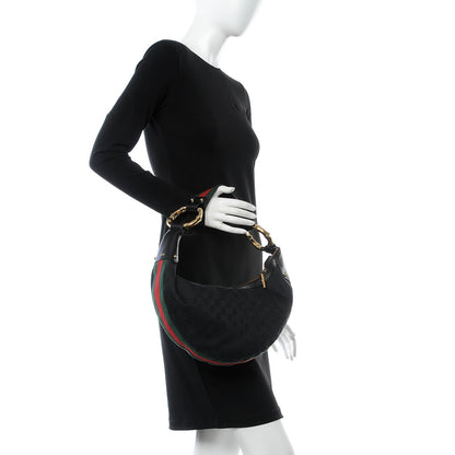 Gucci Monogram Web Bamboo Ring Hobo Black 2 of 10