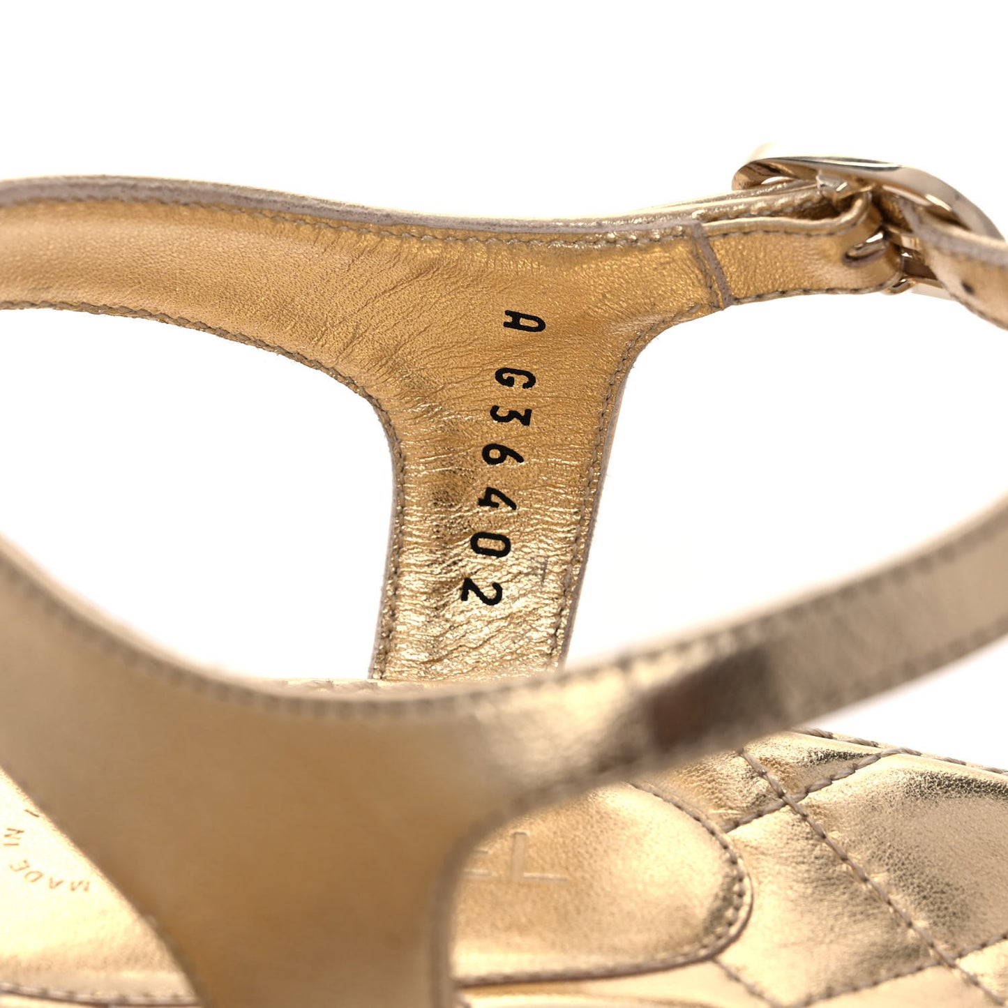 Laminated Lambskin Quilted CC Pearl Thong Sandals 38.5 Gold