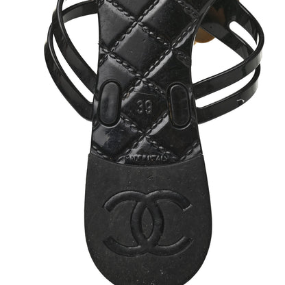Chanel Jelly Camellia Thong Sandals 39 Black Ivory 7 of 10