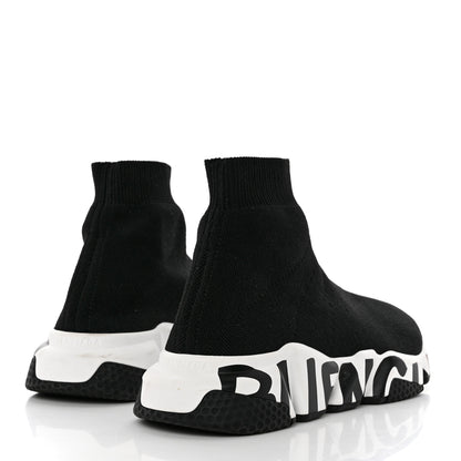 Balenciaga Neoprene Knit Womens Speed Graffiti Sneakers 38 Black White 4 of 12