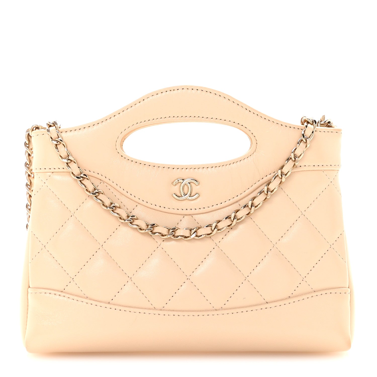 Chanel Shiny Crumpled Calfskin Quilted Nano 31 Shopping Bag Beige 1 of 10