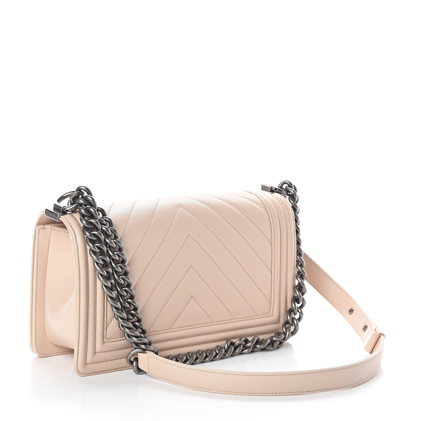 Caviar Chevron Quilted Medium Boy Flap Light Beige