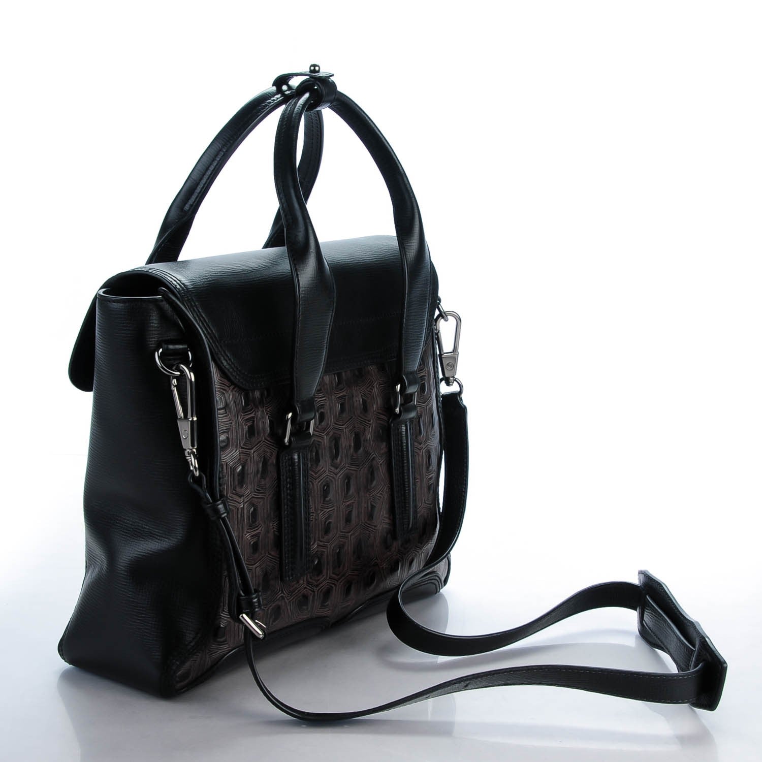 3.1 Phillip Lim 3.1 Turtle Embossed Medium Pashli Satchel Black 3 of 8