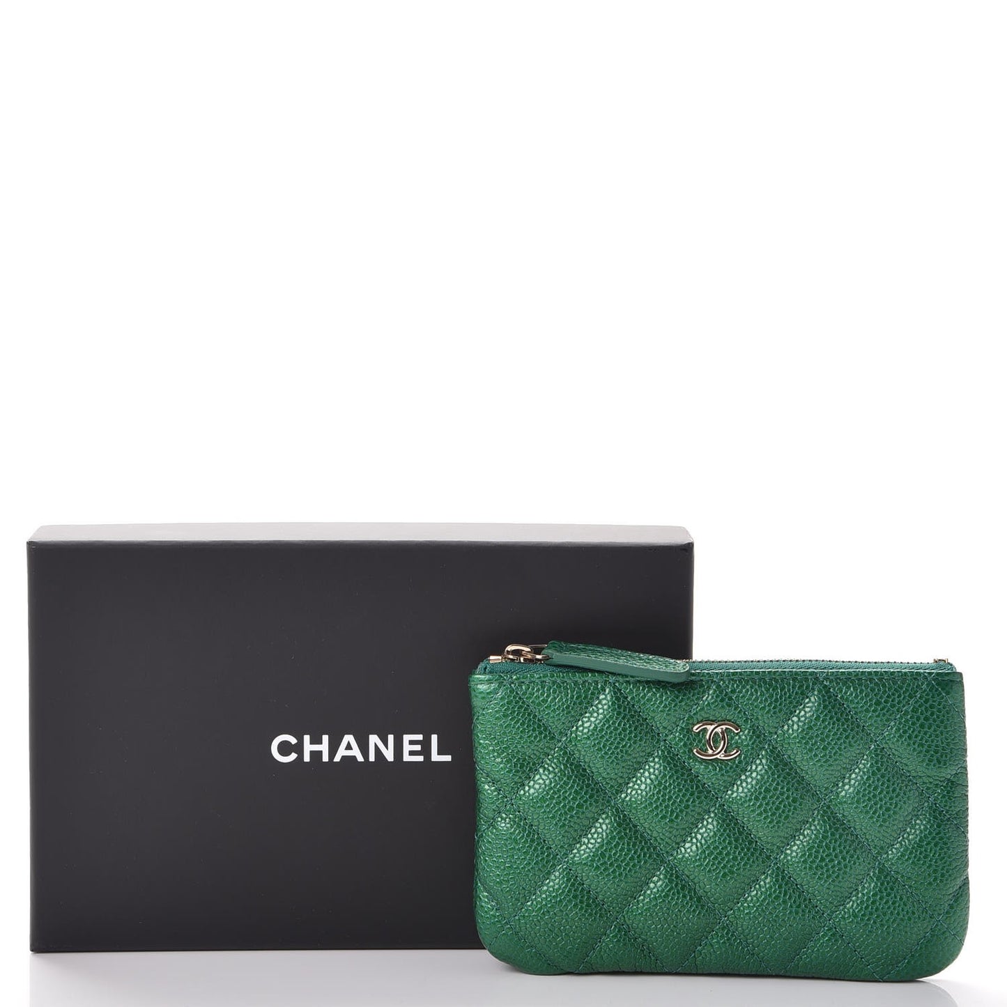 Metallic Caviar Quilted Small Cosmetic Case Green