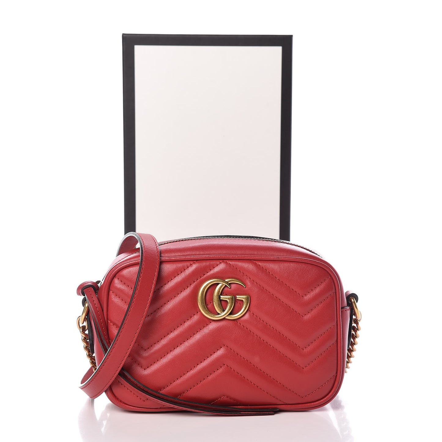 Calfskin Matelasse Mini GG Marmont Chain Shoulder Bag Hibiscus Red