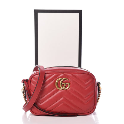 Gucci Calfskin Matelasse Mini GG Marmont Chain Shoulder Bag Hibiscus Red 15 of 15