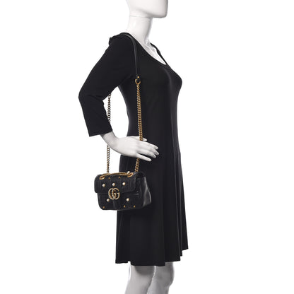 Gucci Calfskin Matelasse Studded Mini Pearly GG Marmont Shoulder Bag Black 2 of 8