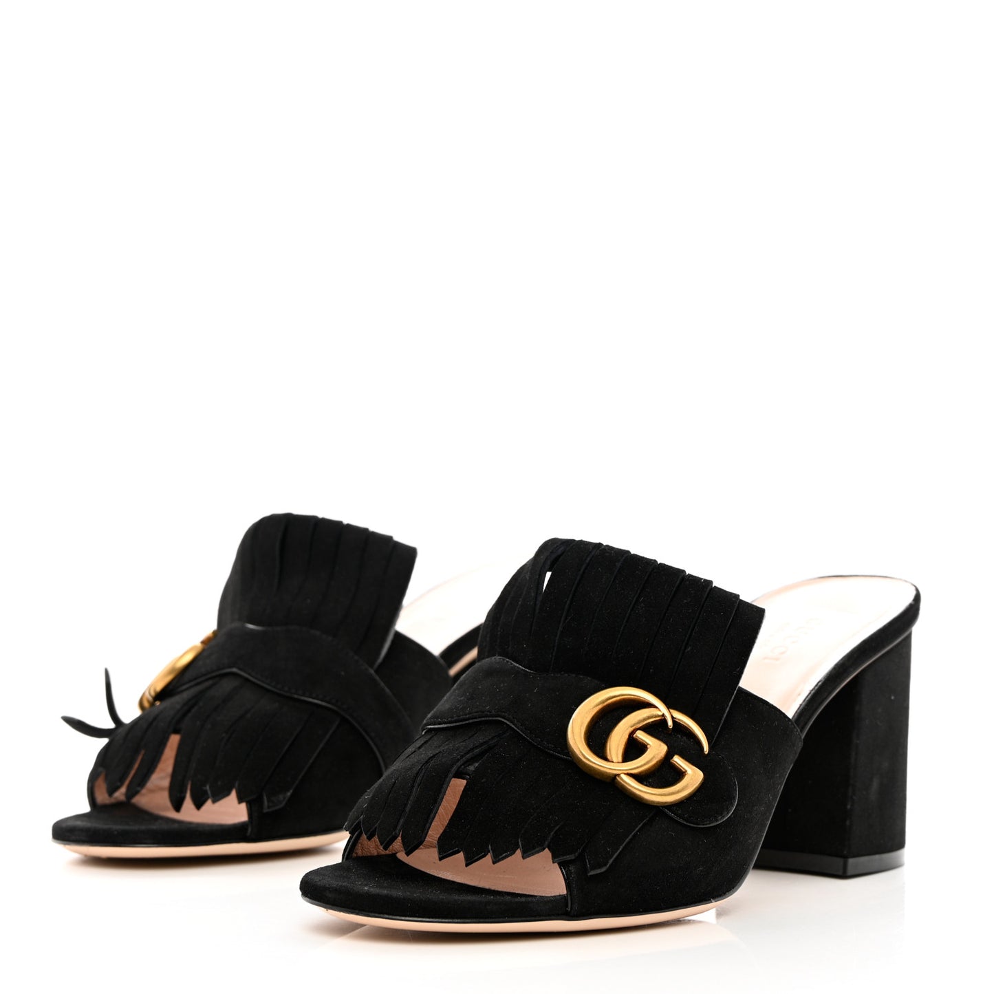 Kid Scamosciato GG Marmont Fringe 75mm Slide Sandals 38.5 Black