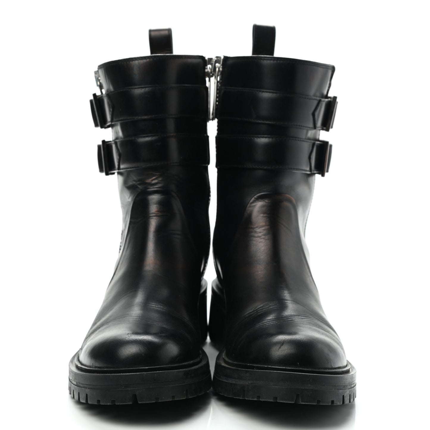 Calfskin Double Buckle Ankle Boots 37 Black