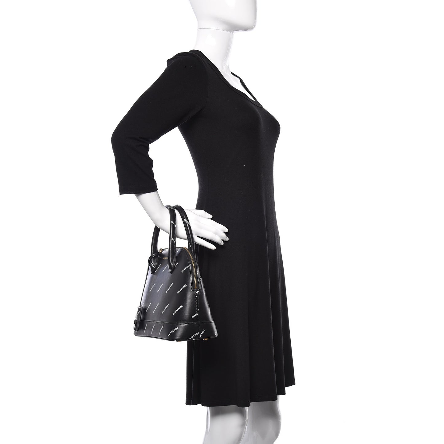Calfskin Allover Logo S Ville Top Handle Bag Black White