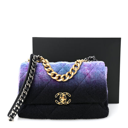 Chanel Wool Tweed Quilted Large Chanel 19 Flap Purple Black Blue 11 of 11