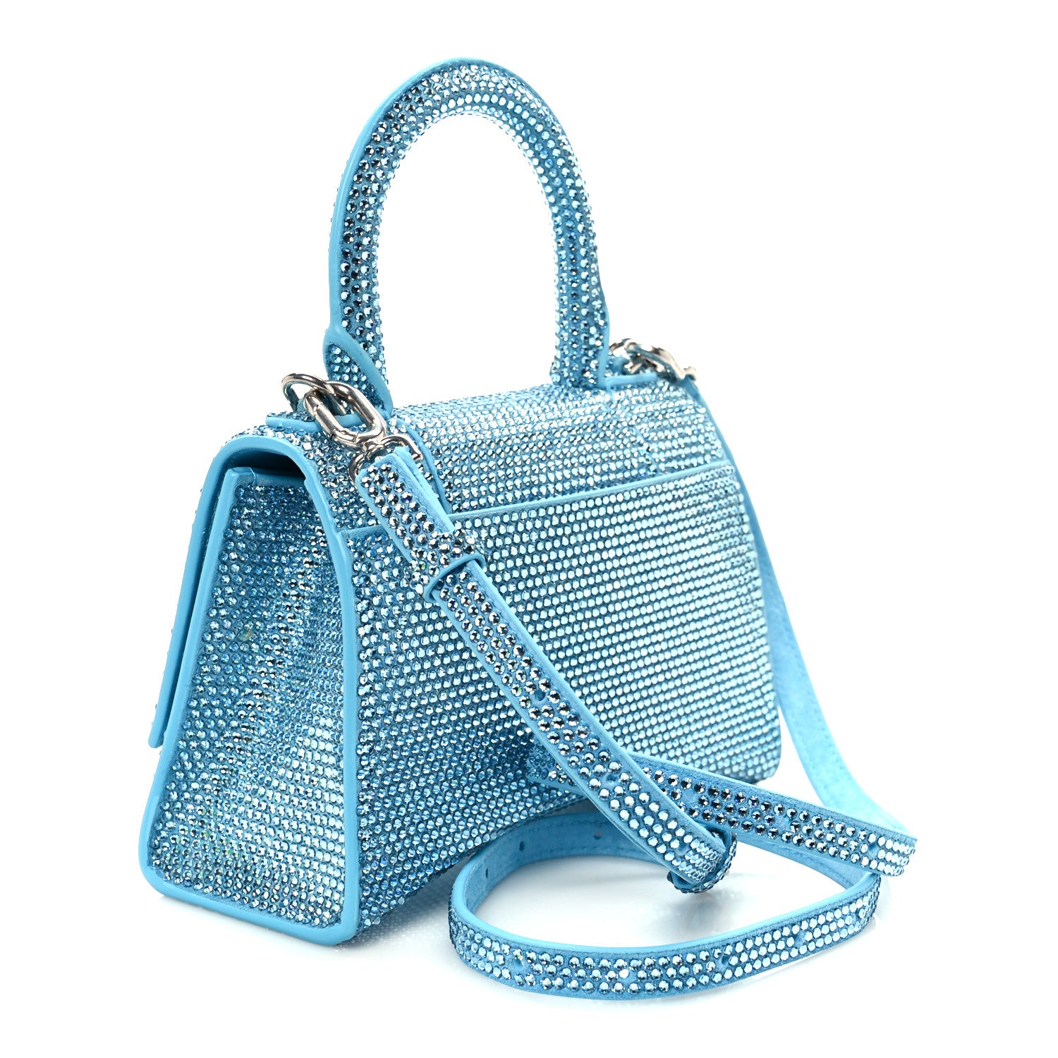 Balenciaga Strass Suede Hourglass Top Handle Bag XS Light Blue