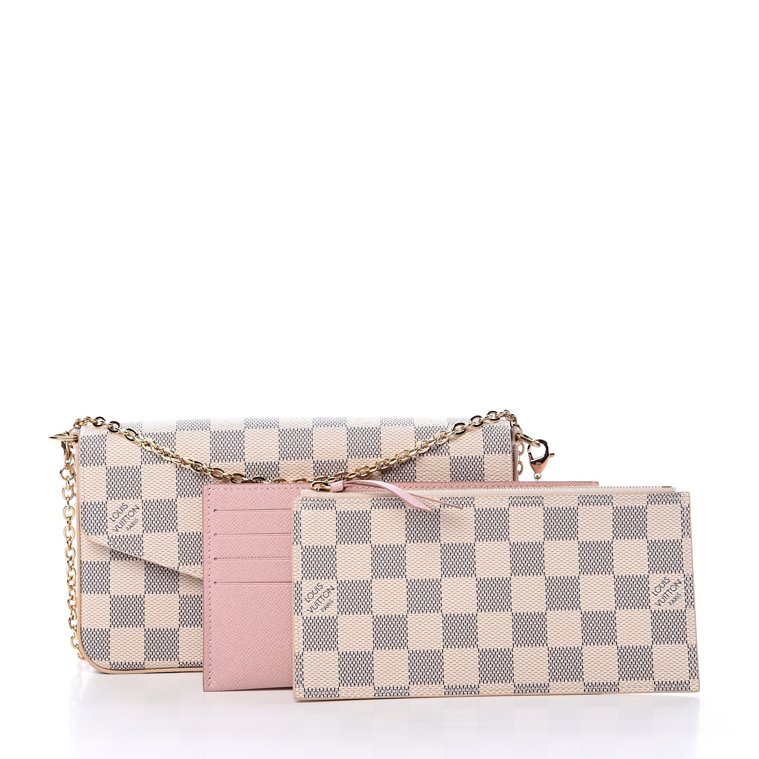 Louis Vuitton Damier Azur Pochette Felicie Chain Wallet Rose Ballerine 2 of 12