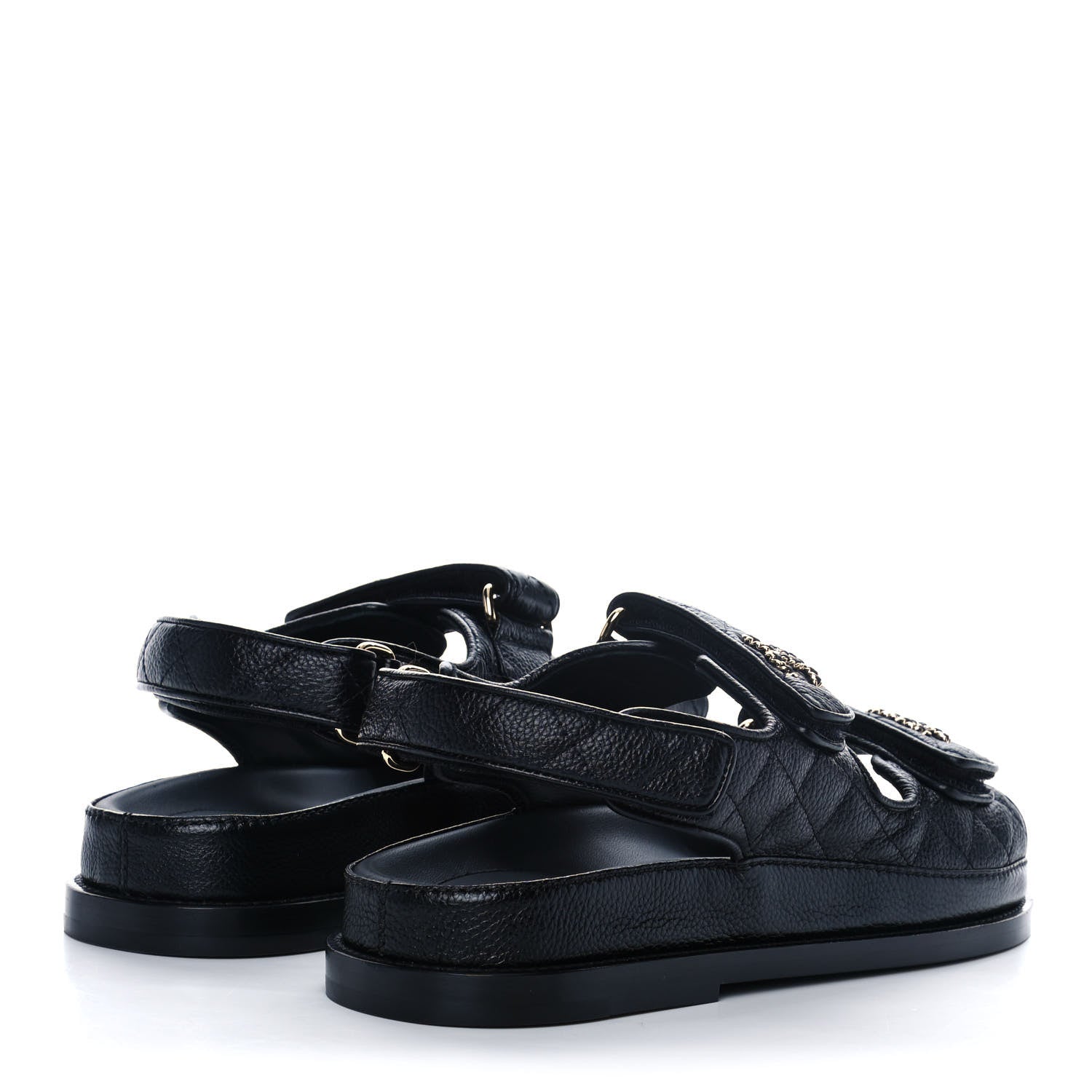 Chanel Grained Calfskin Velcro Dad Sandals 36 Black 4 of 9