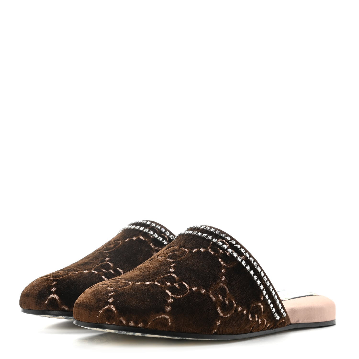 Gucci Velvet GG Monogram Crystal Slippers 37 Brown Vintage Cocoa 3 of 8
