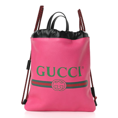 Gucci Grained Calfskin Logo Drawstring Backpack Box Pink Green Black 1 of 11