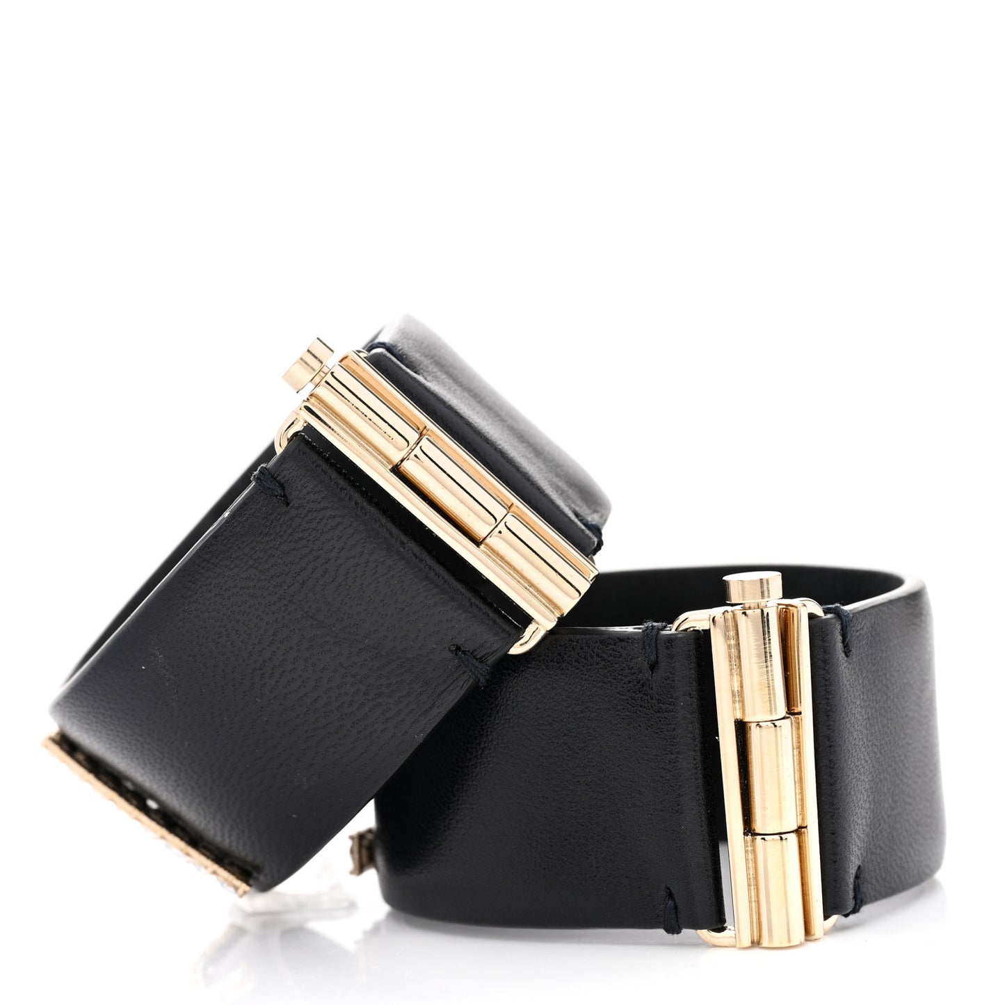 Crystal Lambskin Cha-Nel Logo Cuff Set M Black Gold