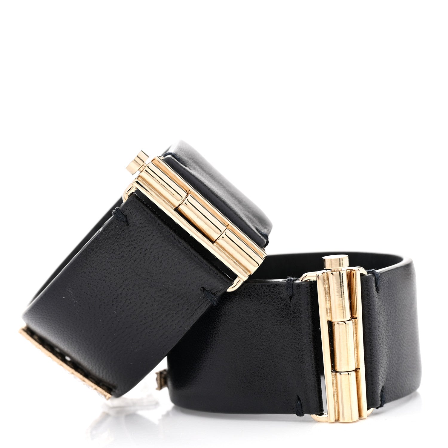 Chanel Crystal Lambskin Cha-Nel Logo Cuff Set M Black Gold 3 of 5