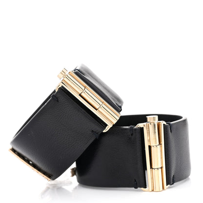 Chanel Crystal Lambskin Cha-Nel Logo Cuff Set M Black Gold 3 of 5