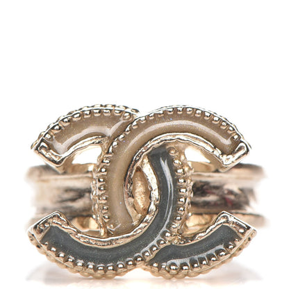 Chanel Glitter Enamel CC Ring 52 6 Grey Gold 1 of 5