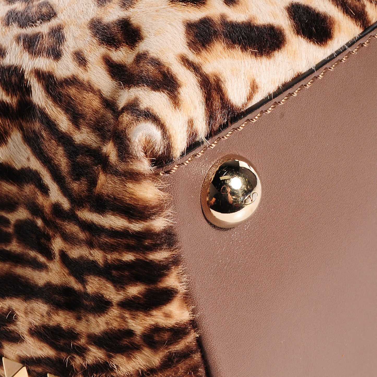 Calf Hair Cavallino Animal Rockstud Dome Satchel Leopard