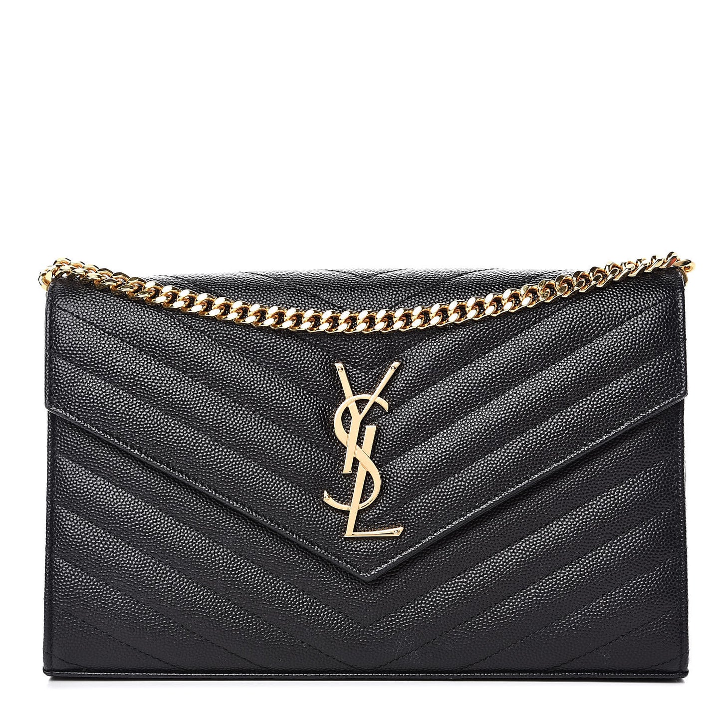 Grain De Poudre Matelasse Chevron Monogram Chain Wallet Black