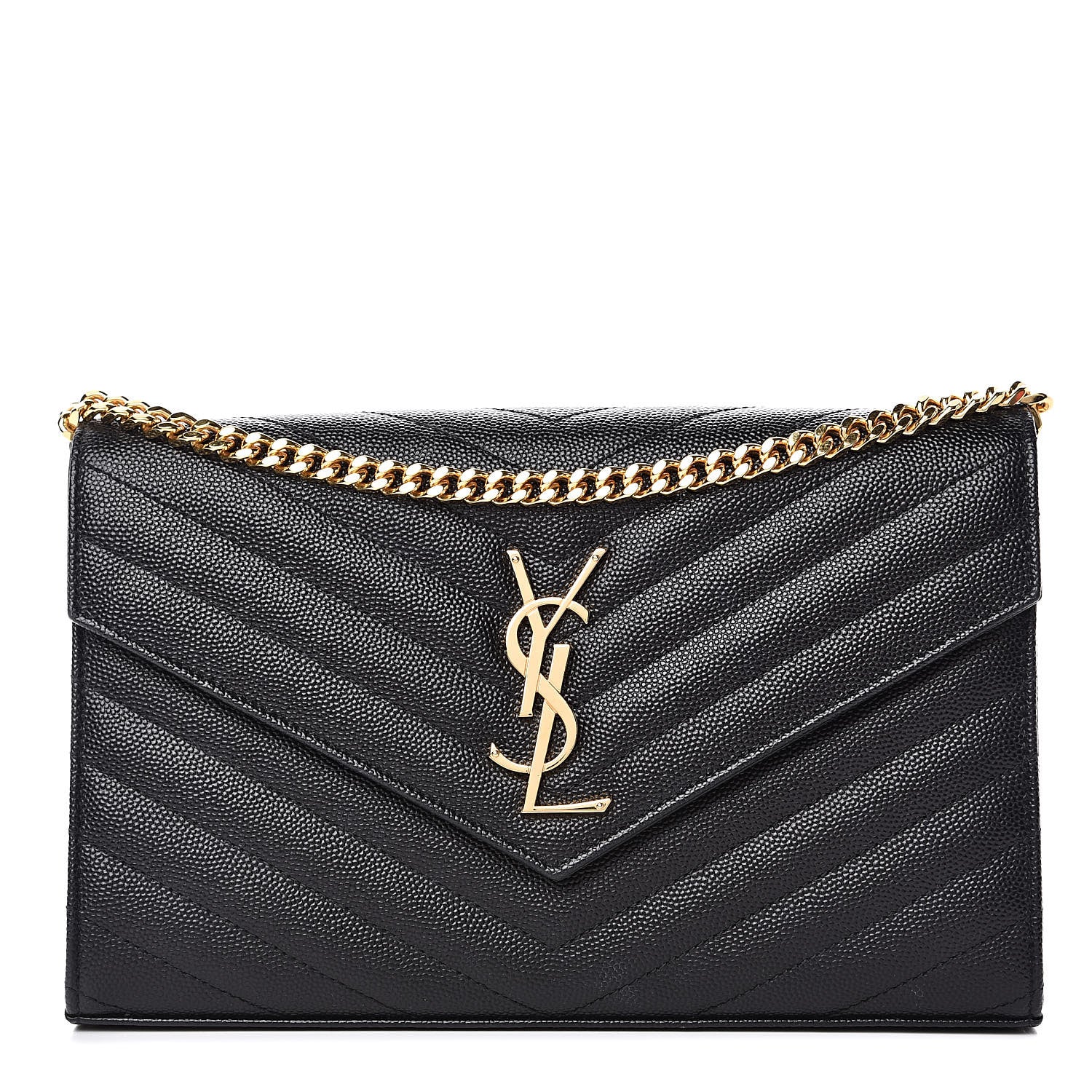 Saint Laurent Grain De Poudre Matelasse Chevron Monogram Chain Wallet Black 1 of 13