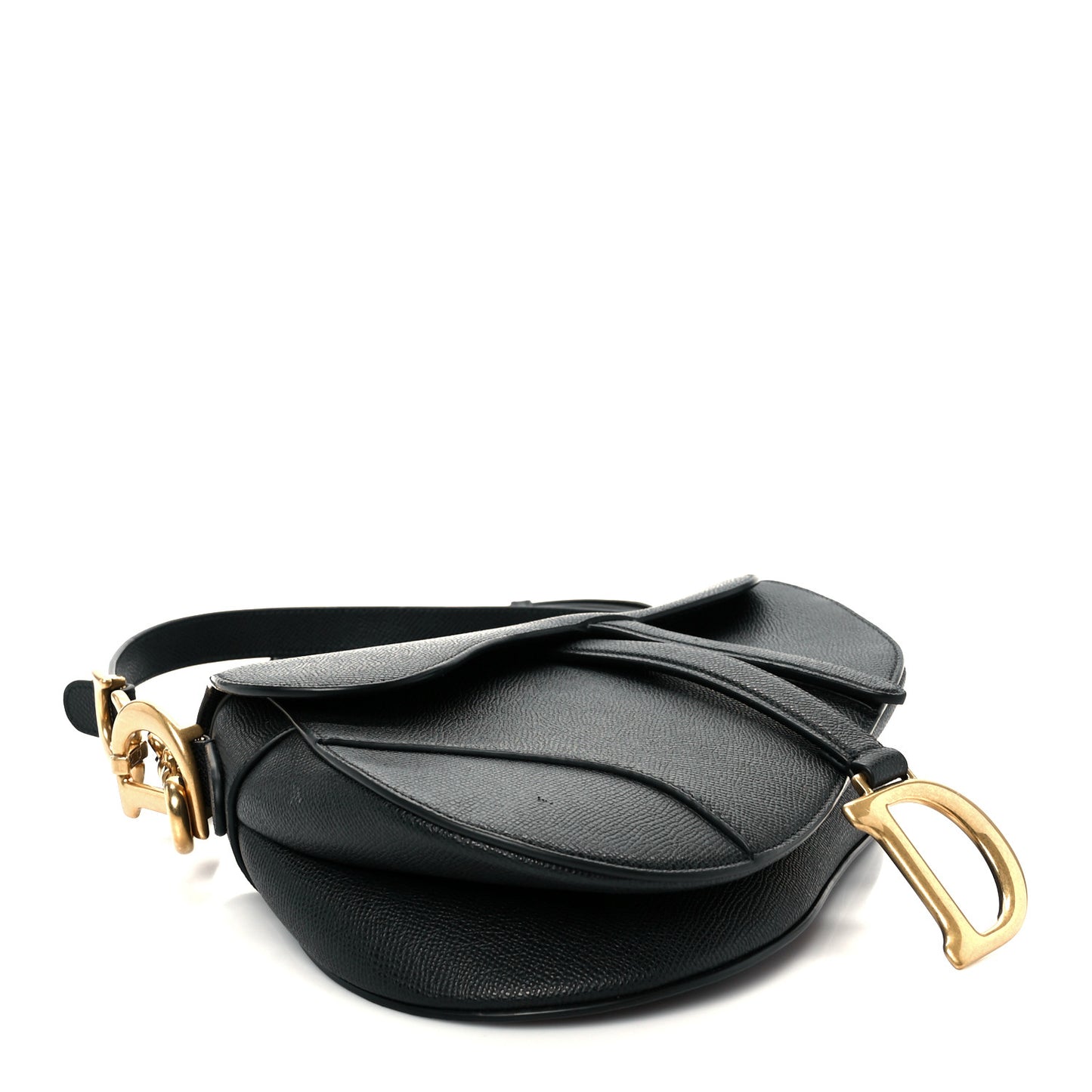Grained Calfskin Saddle Bag With Strap Black