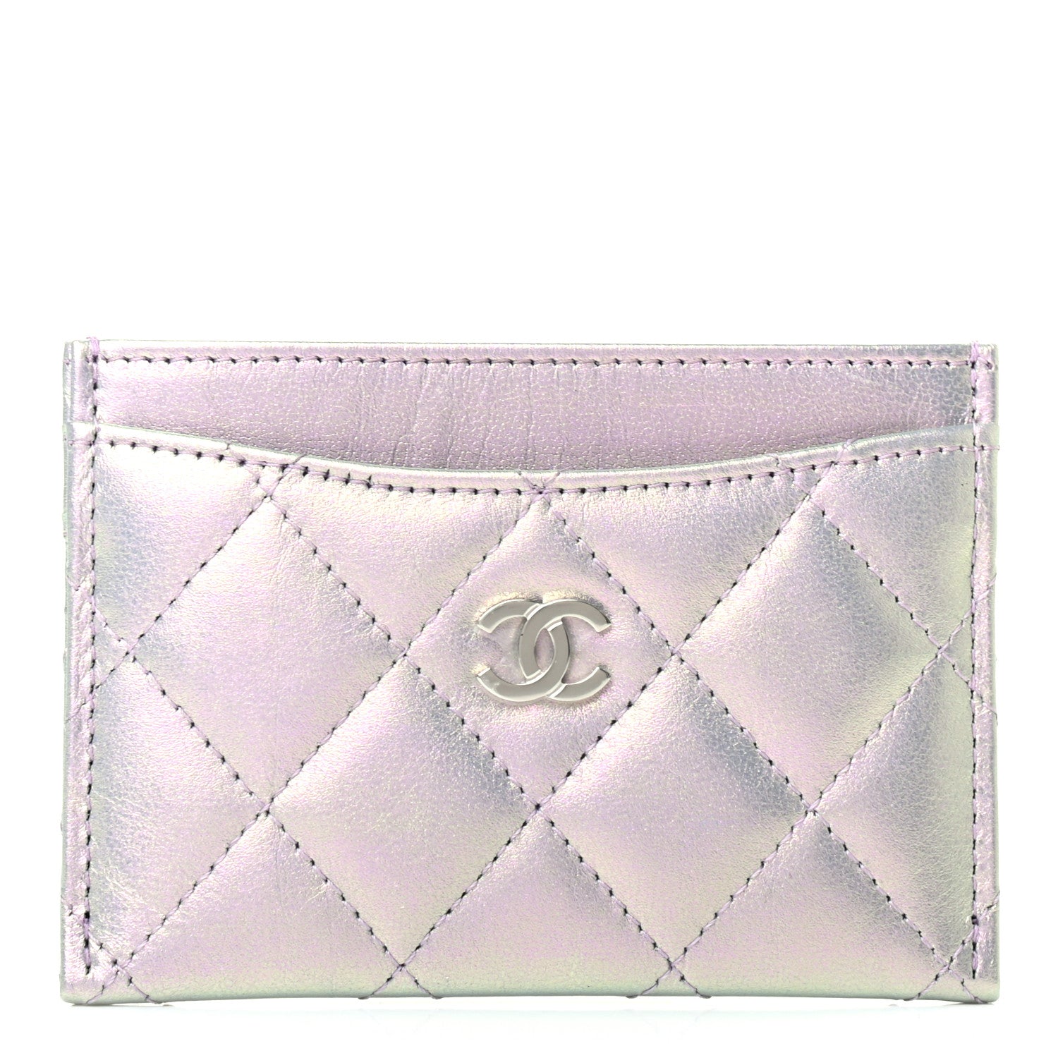 Chanel Iridescent Calfskin Quilted Card Holder Light Purple 1 of 8