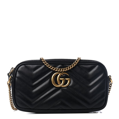 Gucci Calfskin Matelasse Mini GG Marmont Chain Crossbody Bag Black 1 of 5
