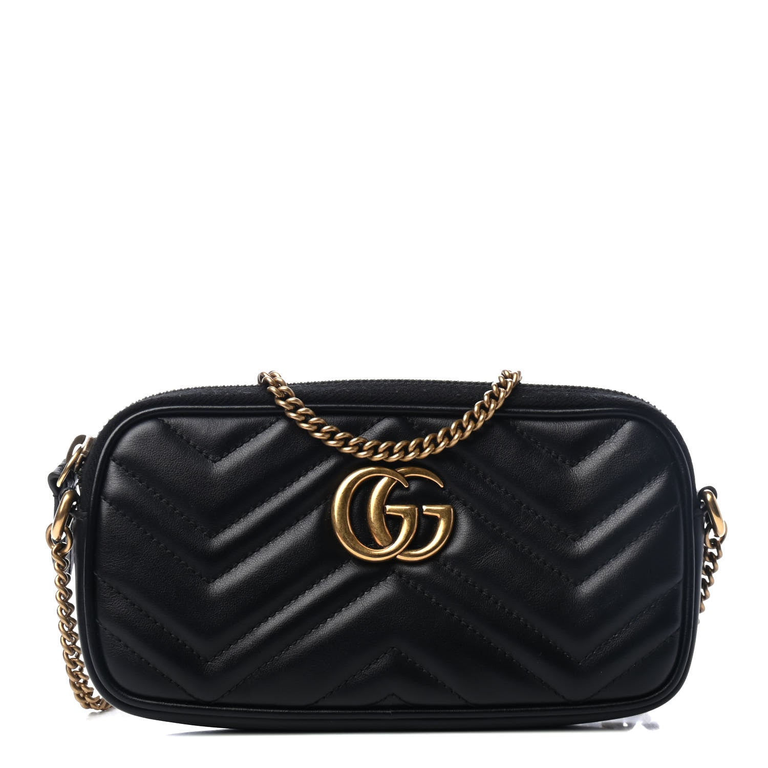 Gucci Calfskin Matelasse Mini GG Marmont Chain Crossbody Bag Black 1 of 5