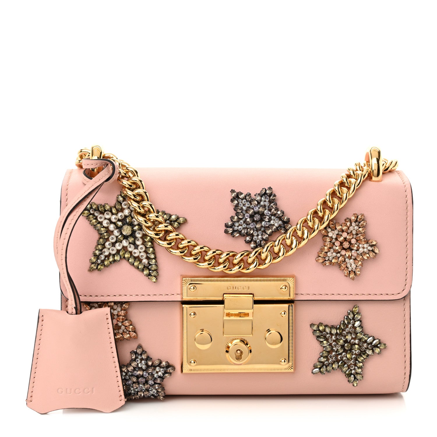 Gucci Calfskin Crystal Star Embroidered Small Padlock Shoulder Bag Perfect Pink Multicolor 1 of 11