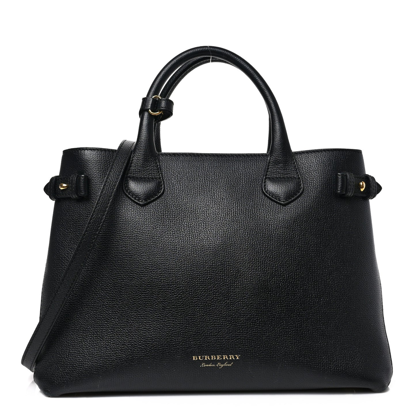 Grainy Calfskin House Check Medium Banner Tote Black