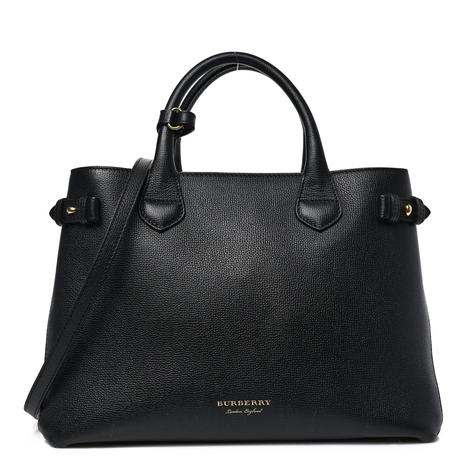 Burberry Grainy Calfskin House Check Medium Banner Tote Black 1 of 10
