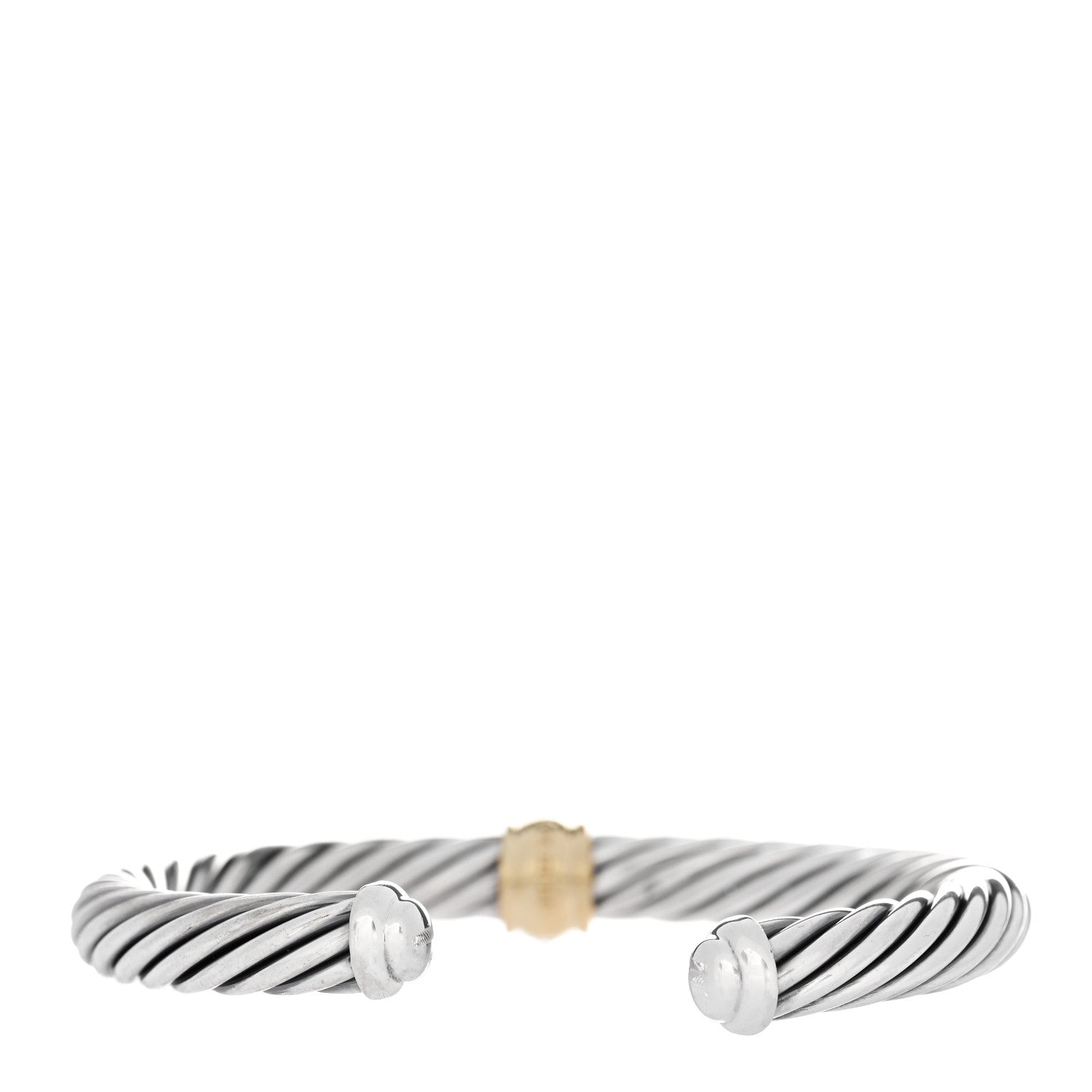 David Yurman Sterling Silver 18K Yellow Gold Diamond 7mm Cable Classics Station Bracelet 2 of 3