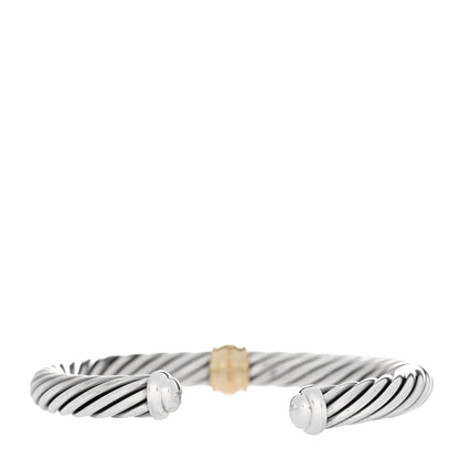 David Yurman Sterling Silver 18K Yellow Gold Diamond 7mm Cable Classics Station Bracelet 2 of 3