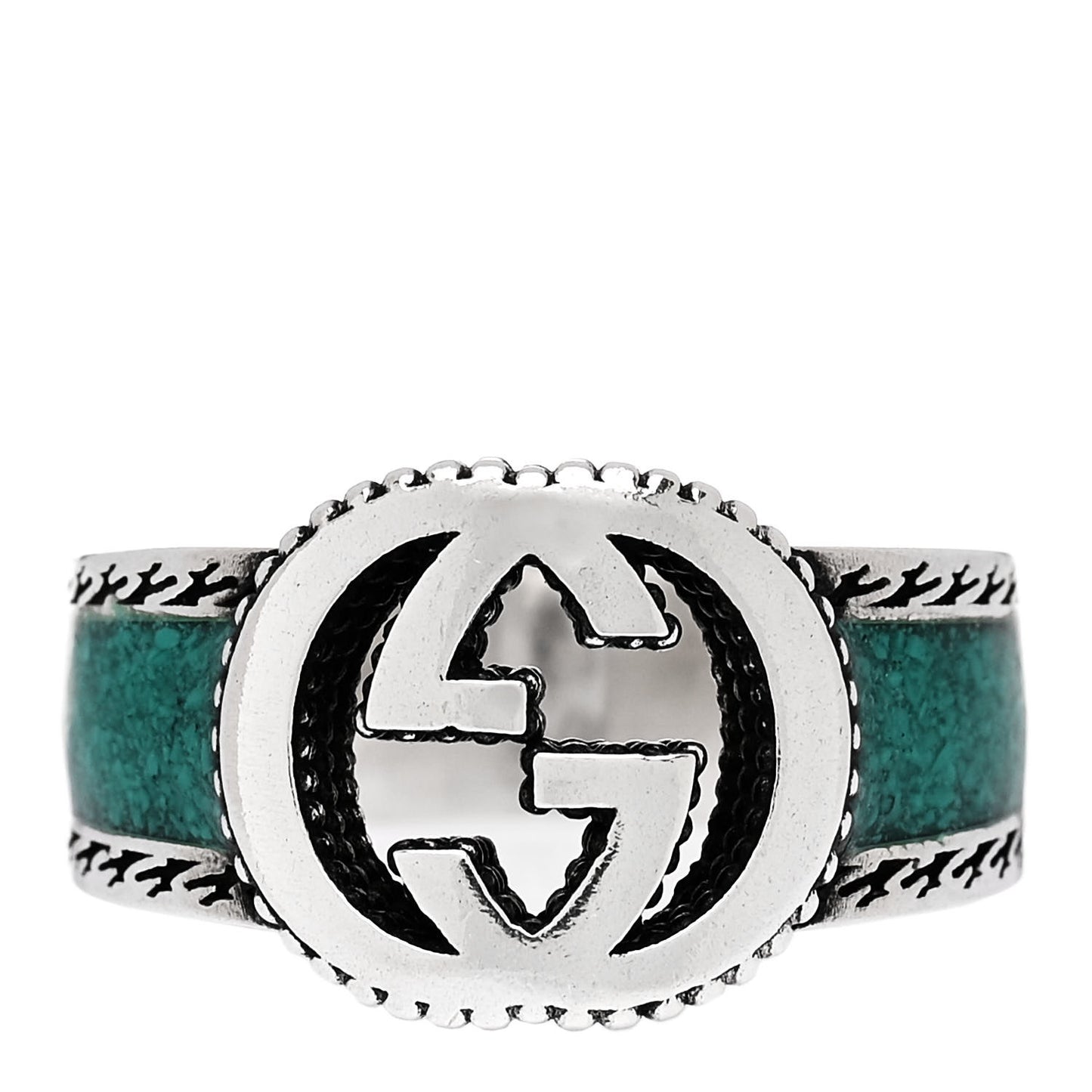 Sterling Silver Enamel Interlocking G Band Ring 56 7.5 Turquoise