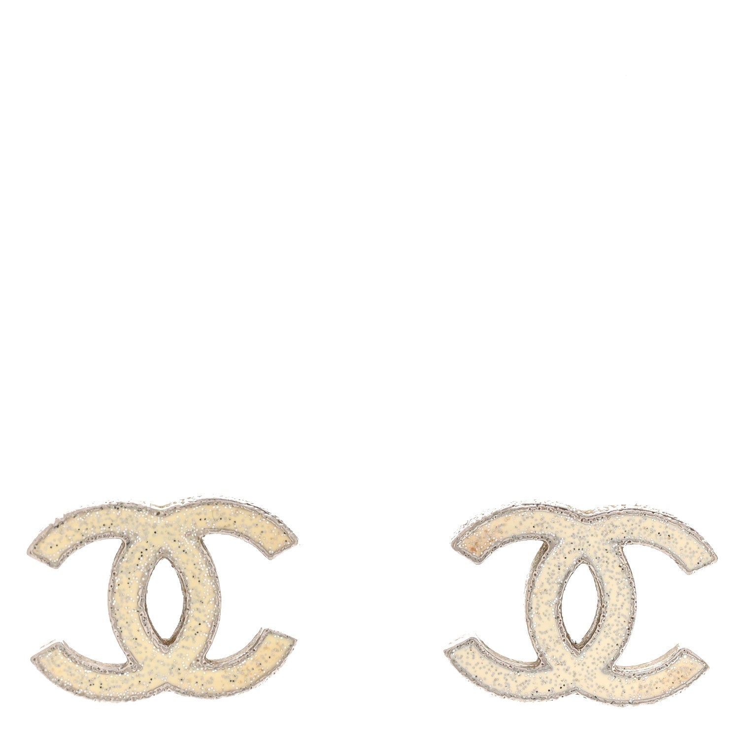 Chanel Glitter Resin CC Earrings Silver White 1 of 4