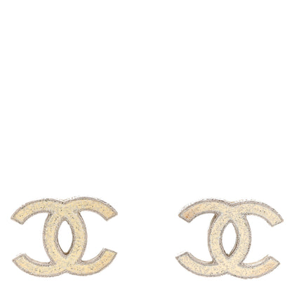 Chanel Glitter Resin CC Earrings Silver White 1 of 4