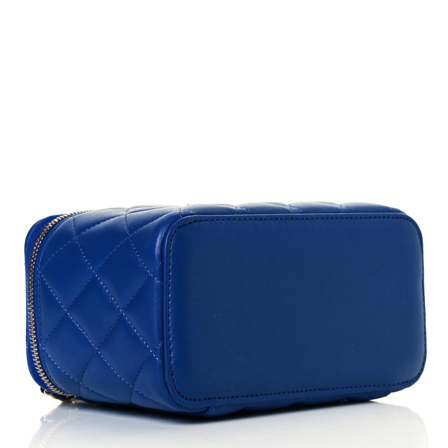 Lambskin Quilted Small Top Handle Vanity Case With Chain Blue
