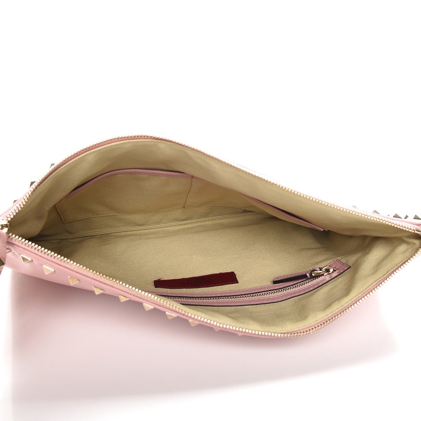 Vitello Large Rockstud Zip Wristlet Pouch Pop Gardenia
