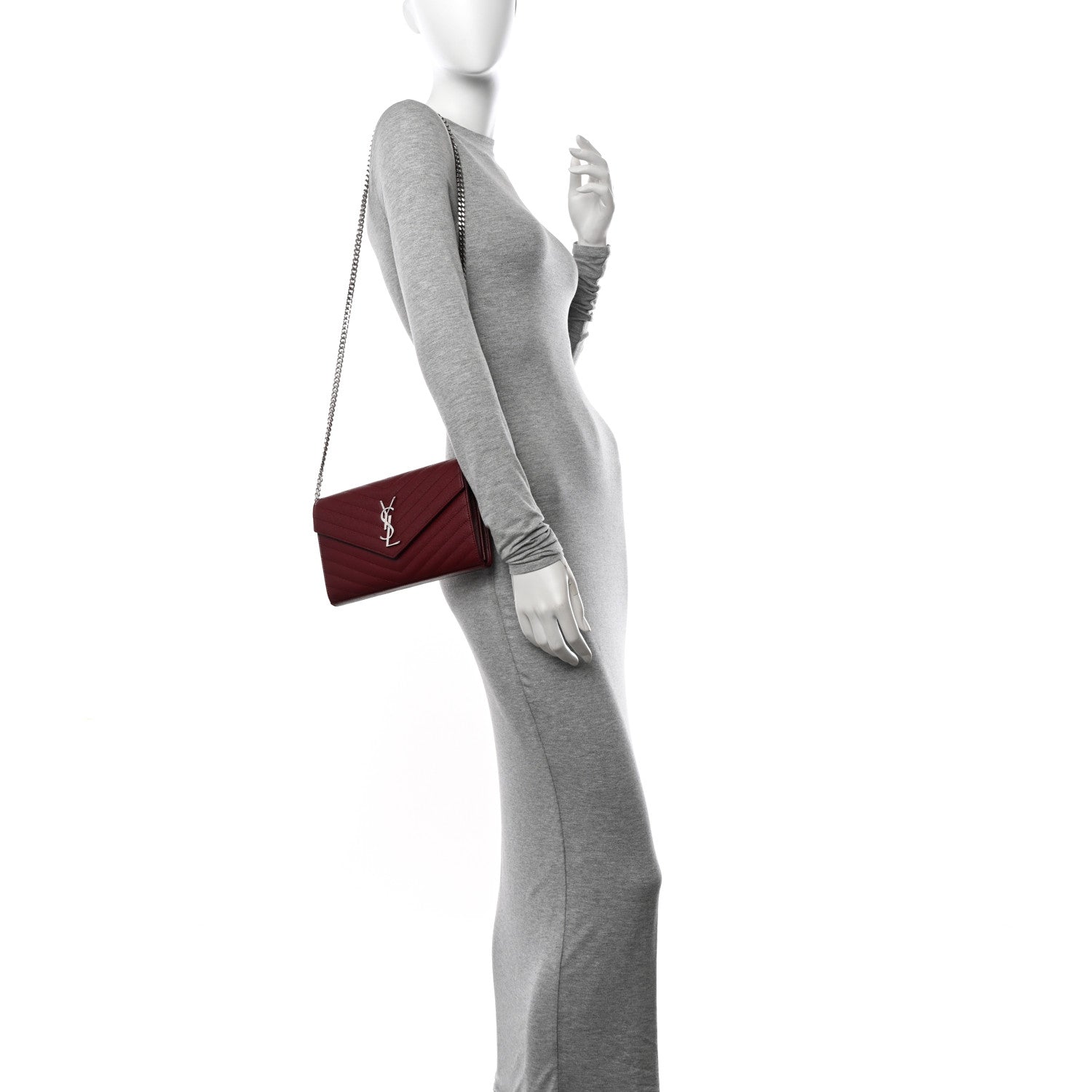 Saint Laurent Grain De Poudre Matelasse Chevron Monogram Chain Wallet Palissandre 3 of 11