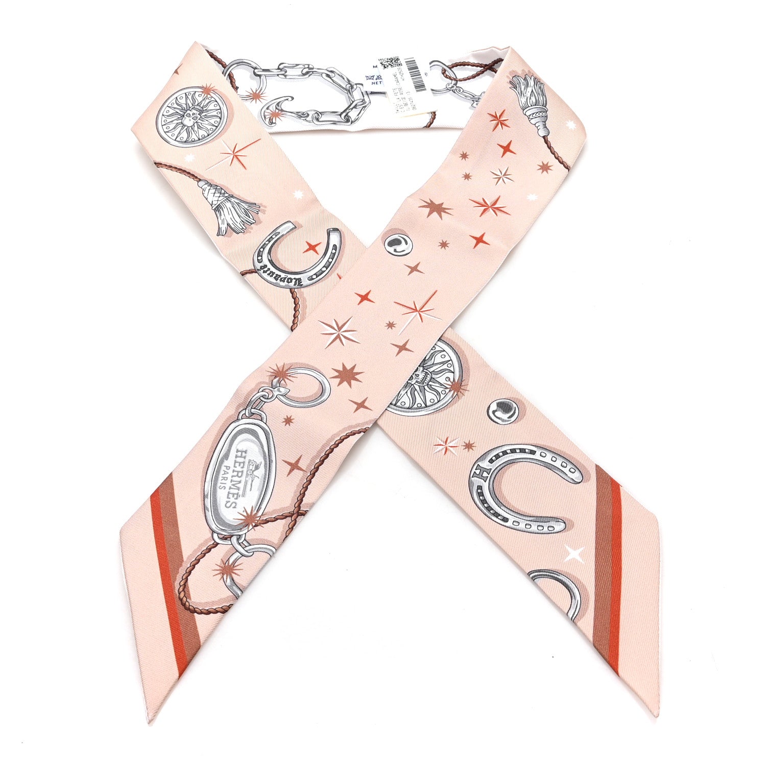 Hermes Silk C'est la Fete Twilly Beige Rose Caramel White 1 of 3
