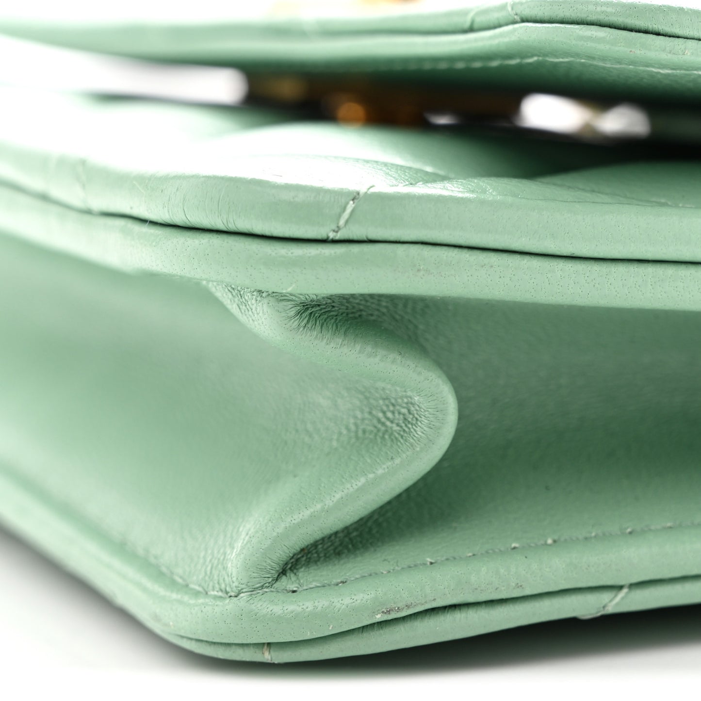 Lambskin Quilted Logo WOC Wallet On Chain Green