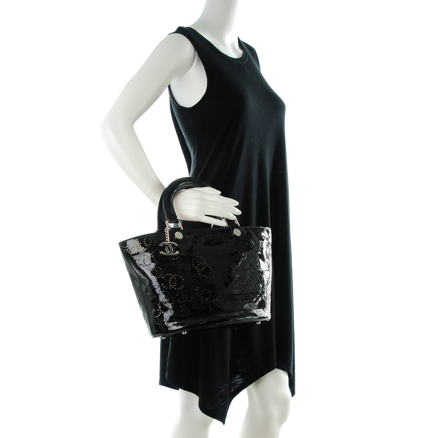 Chanel Patent Perforated CC N°5 Shopping Tote Black 2 of 8
