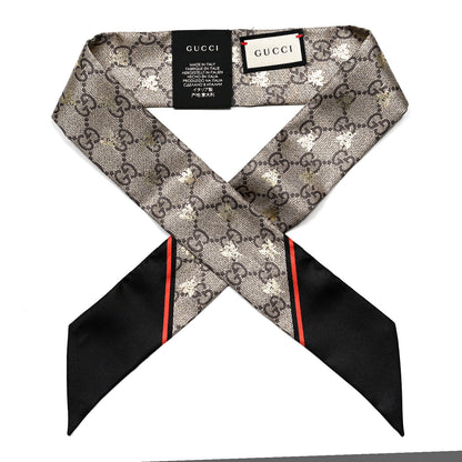 Gucci Silk Twill GG Monogram GG Bee Neck Bow Scarf Black Red 1 of 4